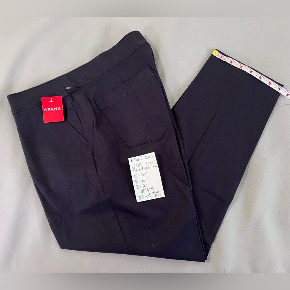 Spanx Pants Women's Sz Large Polished Ankle Slim Navy New With Tags Stretch - Picture 11 of 15